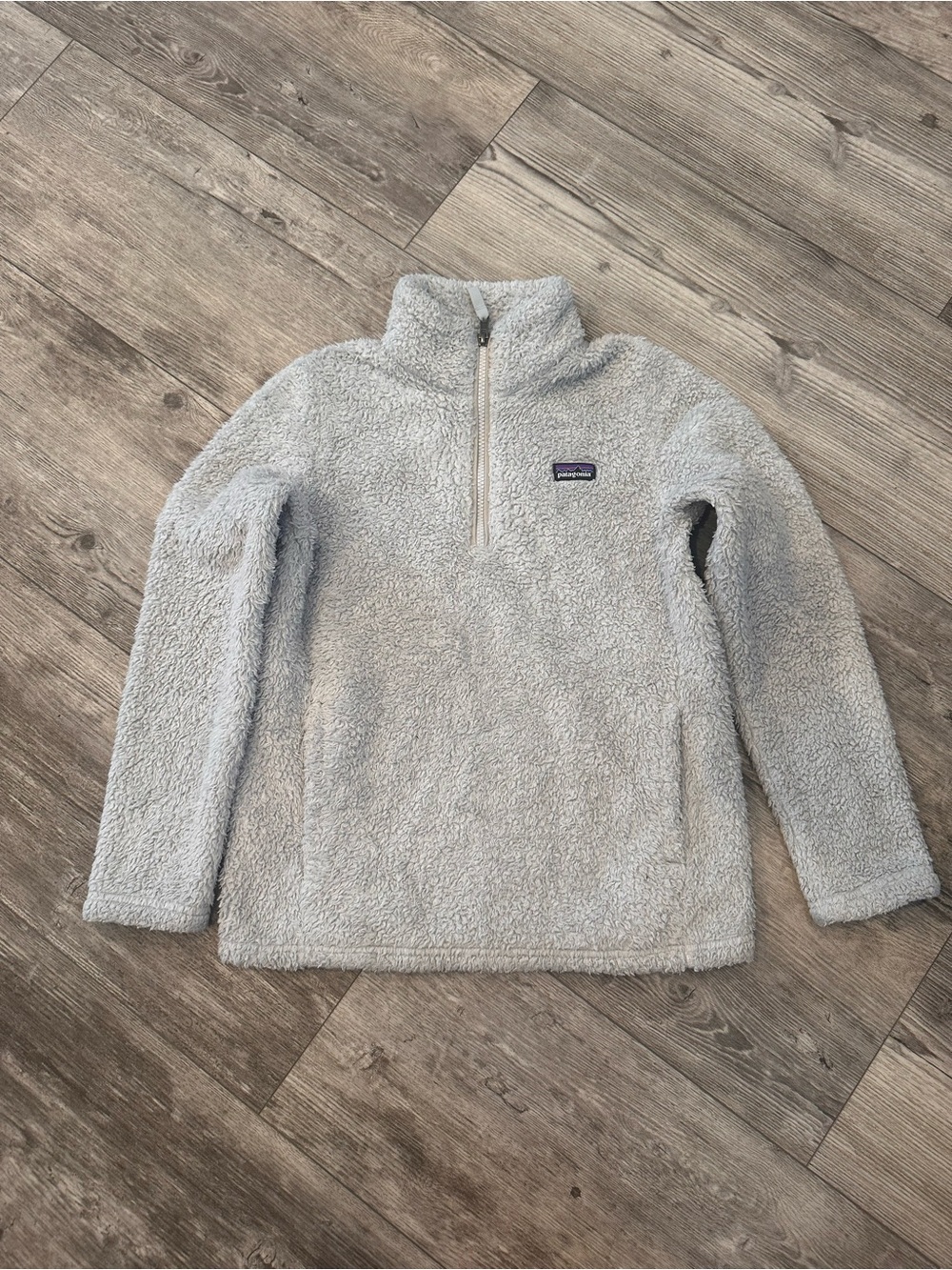 Patagonia Kids Light Gray Sherpa 1/4 Zip Pullover Jacket
